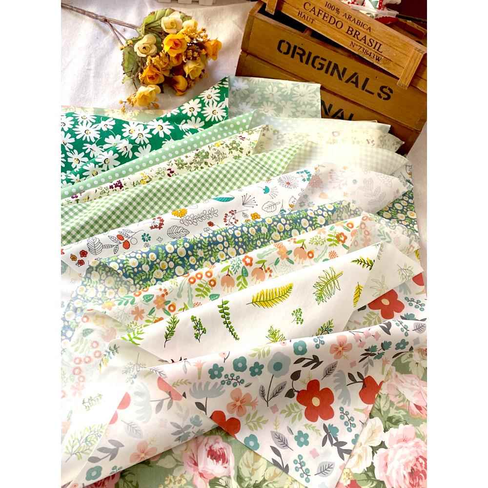 纯棉碎花田园风拼布DIY手工布料娃衣服用布桌布窗帘小花布绿色系