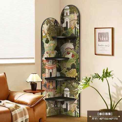 高档中古墙角转柜子置层物架床头落地摆件装饰书架客厅角纳收多三