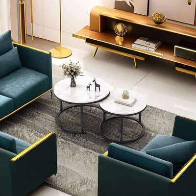 茶几轻石奢代小户型客厅家用现圆形桌简RRD约大理is意式艺创意铁