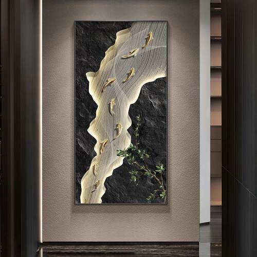 新款直销鱼图玄关装饰画新中式寓意好客厅入户门挂画高级感走廊过