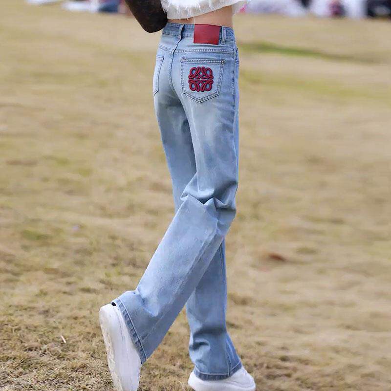 高档浅色牛仔裤女新款高腰显瘦宽松休闲 百搭直筒春秋窄版阔腿长