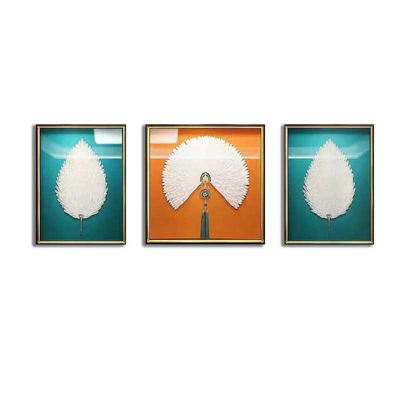 现代简约轻奢手工立体羽毛实物三联挂画客厅装饰画沙发背景墙壁画,家居饰品,现代装饰画,淘宝优惠券,粉丝福利购,淘宝优惠卷