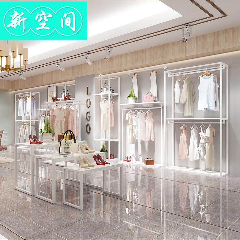 双层女装店专用服装展示架落地式组合简约白色货架陈列挂衣服架子