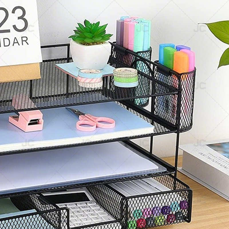 办公室桌面四层文件架铁艺办公用品收纳黑色抽屉文件置物架