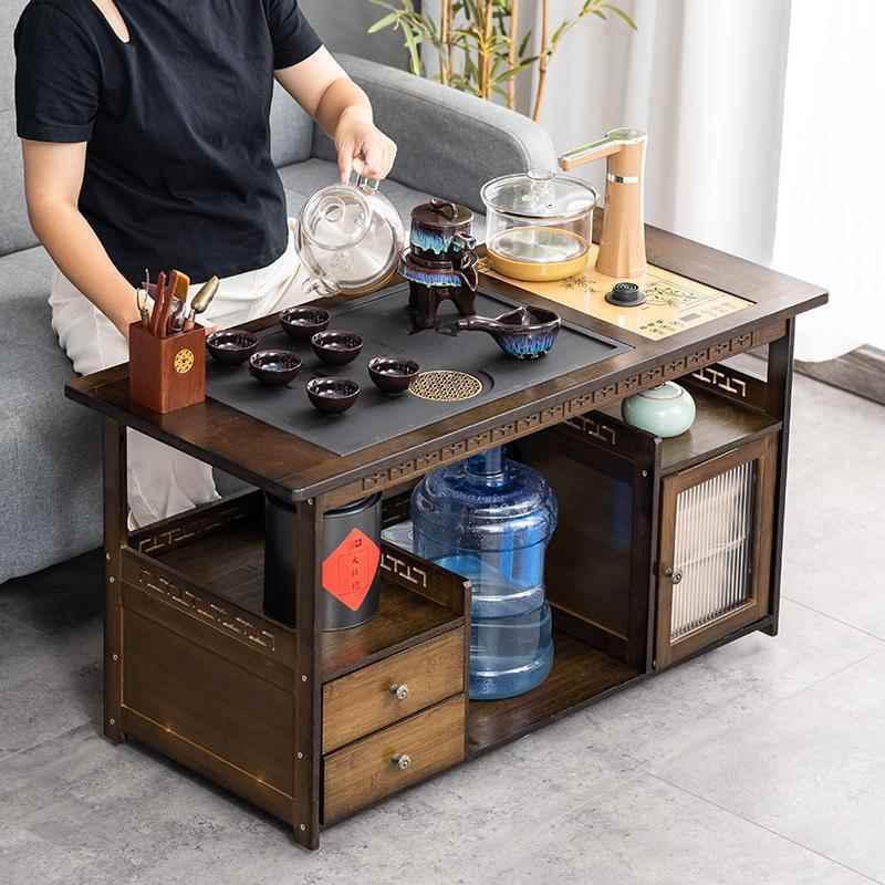 家用可移动泡茶车客厅实木烧水壶一体茶水柜现代简约风沙发边茶台