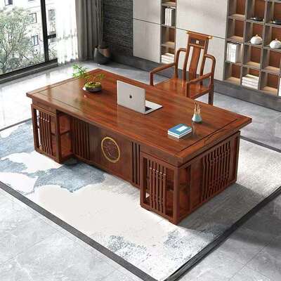 新中别式端乌金木实书桌椅书房办公室TLE电脑桌木老板桌高墅家用