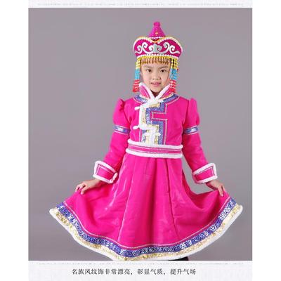 高档蒙古袍童春秋女红儿童女出孩公主演服装日常生活装色舞蹈女表