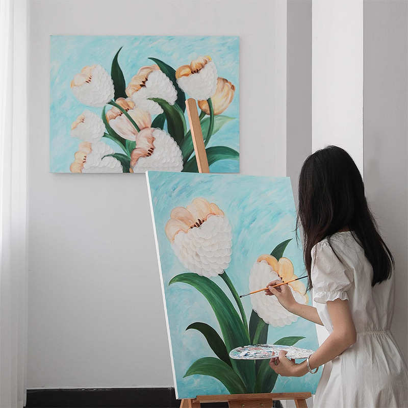 法式复古装饰画欧式轻奢高档贝壳郁金香花卉客厅背景系挂画图片