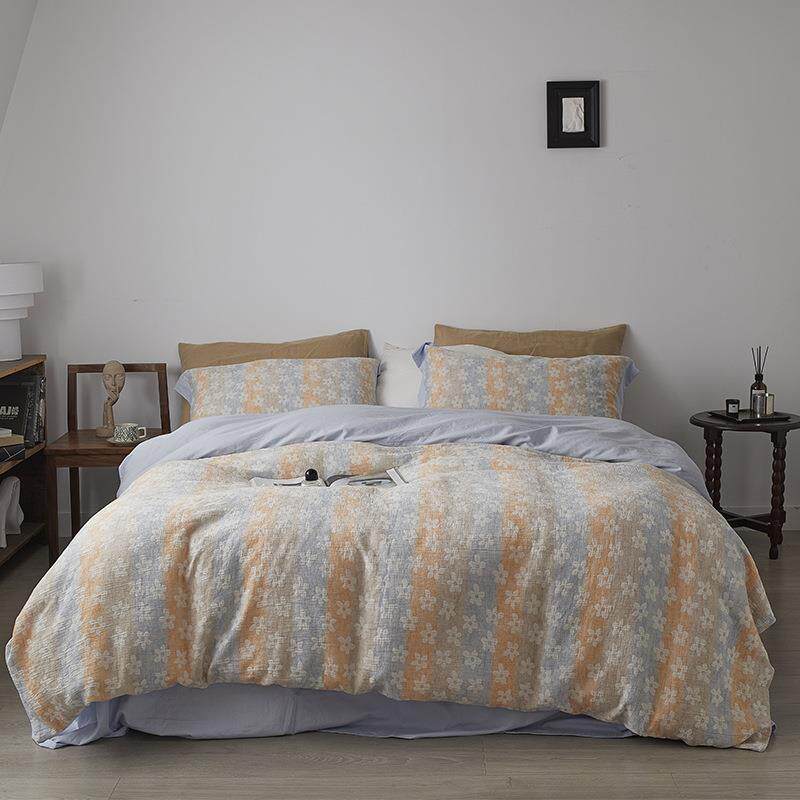 慵懒风空气层全棉提花肌理四件套 水洗色织纯棉床单被套