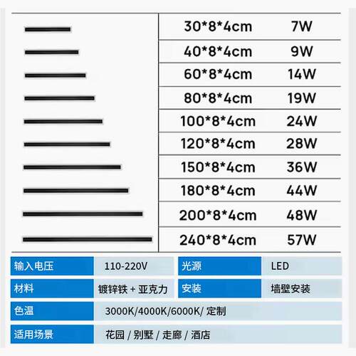 户外防YG-BD240水条led长壁灯光一条字线灯别墅庭发院室外墙壁现