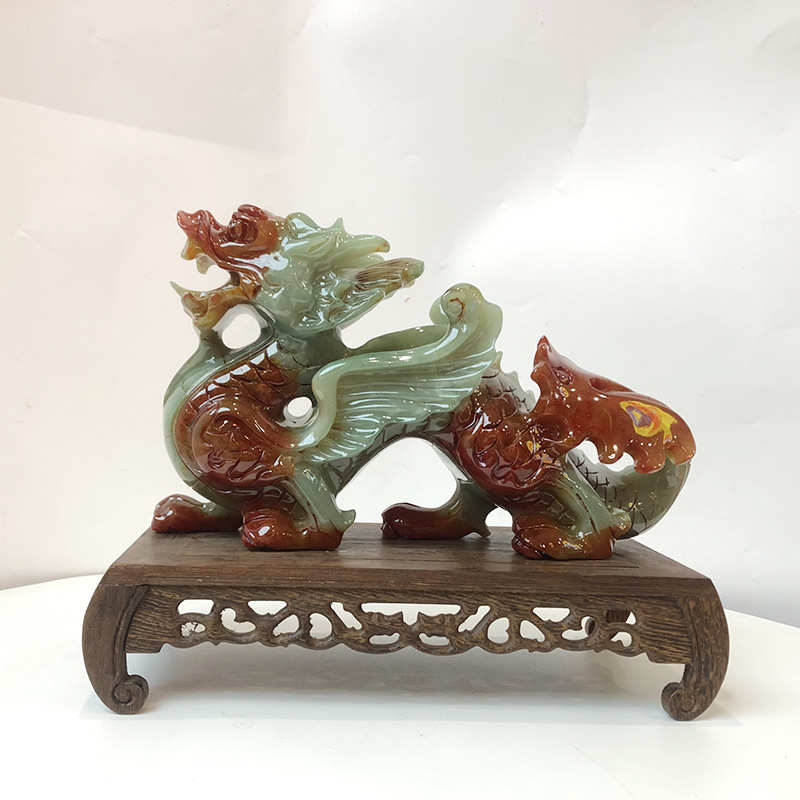 钰程本命年玉器 28厘米岫岩玉石飞天青龙摆件办公室桌面摆放吉祥