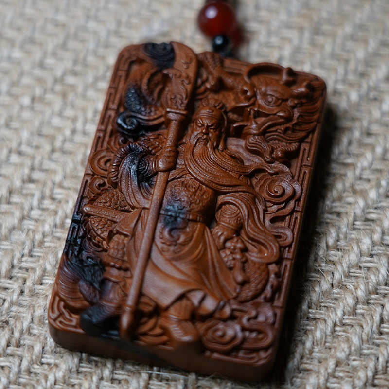 天然雷击木枣木武财神吊牌关公令牌挂件吊坠关二爷木雕无事平安牌