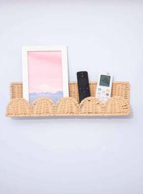 跨境定制藤编壁挂篮织客厅卧室装饰花篮浴室用品门背墙上壁挂壁饰
