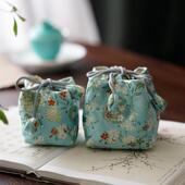 9QXC茶壶茶杯收纳袋手工盖碗布袋棉麻便携旅行布包带提绳杯袋茶道