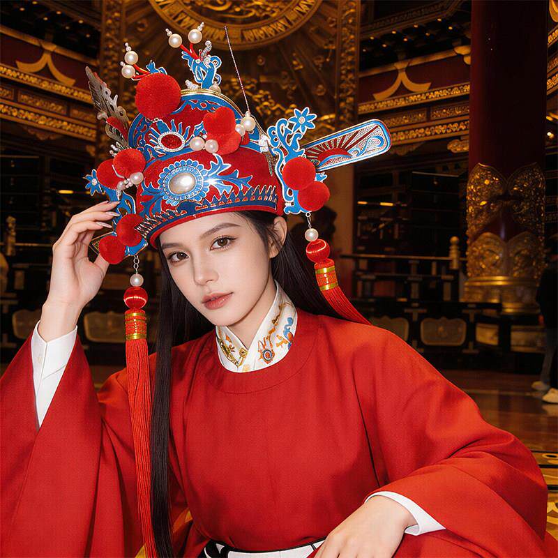 戏曲盔帽舞台影视冠帽子杨四郎女驸马点绸黑乌纱帽驸马套状元帽