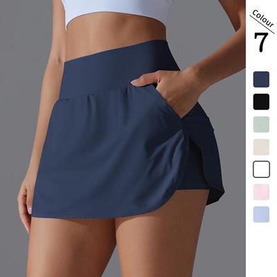 Womens Solid Color Pocket Sports Skort Athletic Skort High