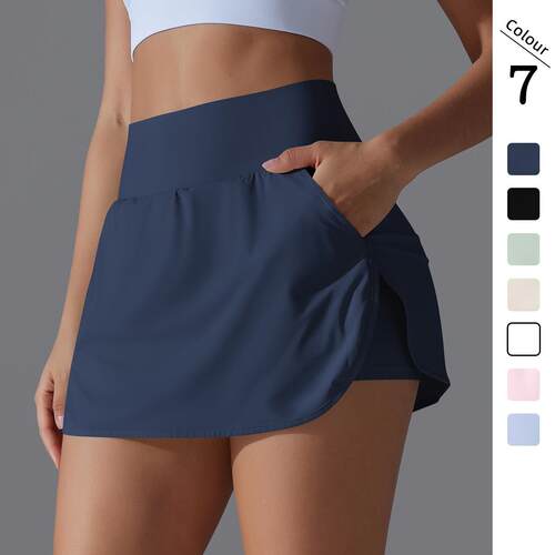 Womens Solid Color Pocket Sports Skort Athletic Skort High