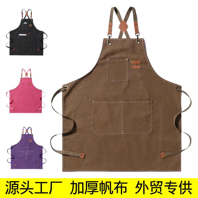 外贸加厚帆布围裙家用厨房背带全身纯棉围腰园艺工作围裙印字