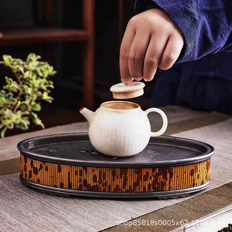 中式湘妃竹复古锡壶承家用储水干泡盘小茶盘茶海干泡台茶台托盘