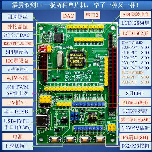 C51单片机开发板/STC89C52C/STC12C5A60S2/Ai8051U小型