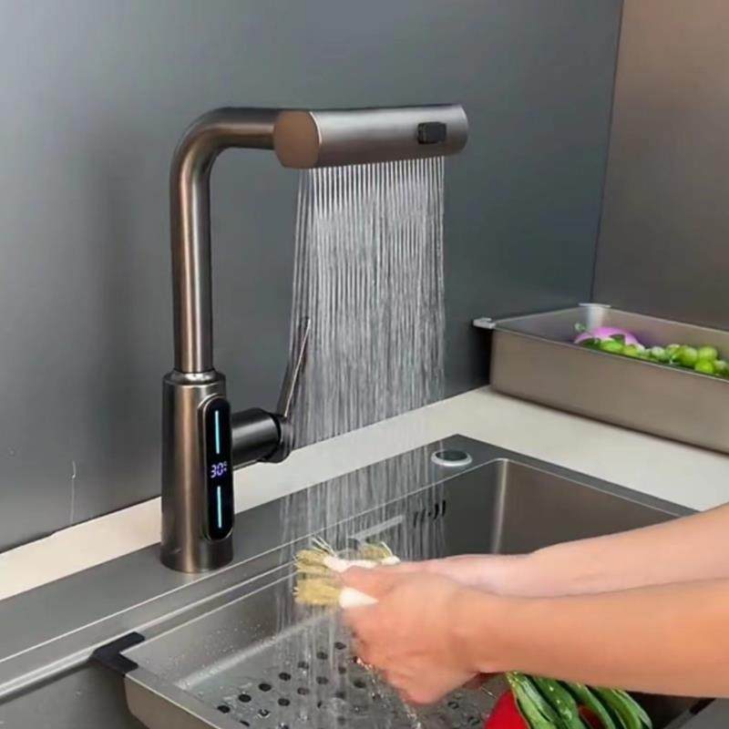 厨房龙头冷热抽拉式洗菜盆水槽可旋转家用洗衣台数显伸缩防溅水,家装主材,厨房龙头,淘宝优惠券,粉丝福利购,淘宝优惠卷