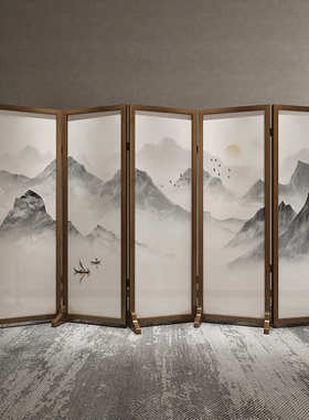 中式实木屏风折叠移动客厅入户进门隔断遮挡酒店简约现代山水折屏