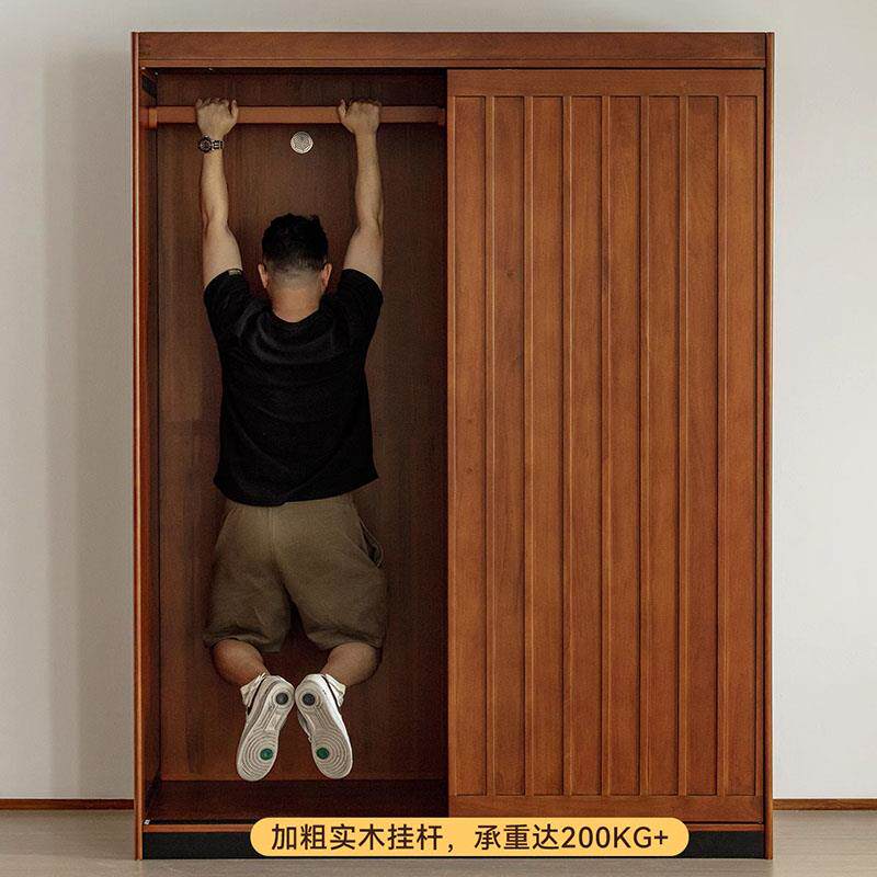 法式复古实木衣柜组合樱桃木衣柜拉门卧室小户型移门收纳柜定制