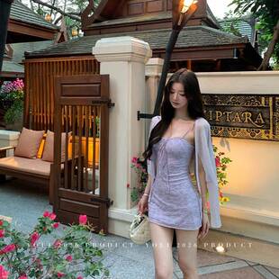 YOLI张宥利 纳斯女神 紫色洋装女春纯欲风减龄修身显瘦吊带短裙