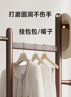 NRI新款实木?衣帽架中古风衣架移落地卧室可动室内挂晾衣服架入门