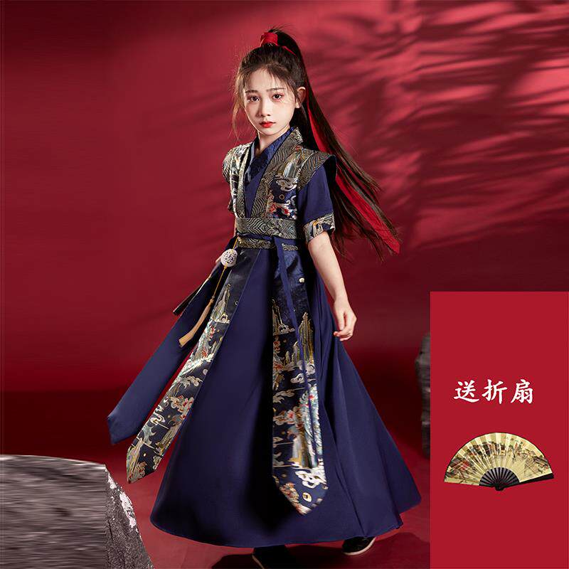 正品女汉服古装武侠风帅儿气花木兰唐童装春秋童将军飞服鱼国风演图片