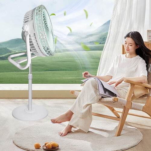 新款充电风扇灯户外露营大风力风扇家用轻音太阳能风扇solar Fan
