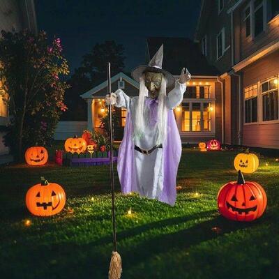 Flying Witch Decorations with Luminous Eyes Halloween