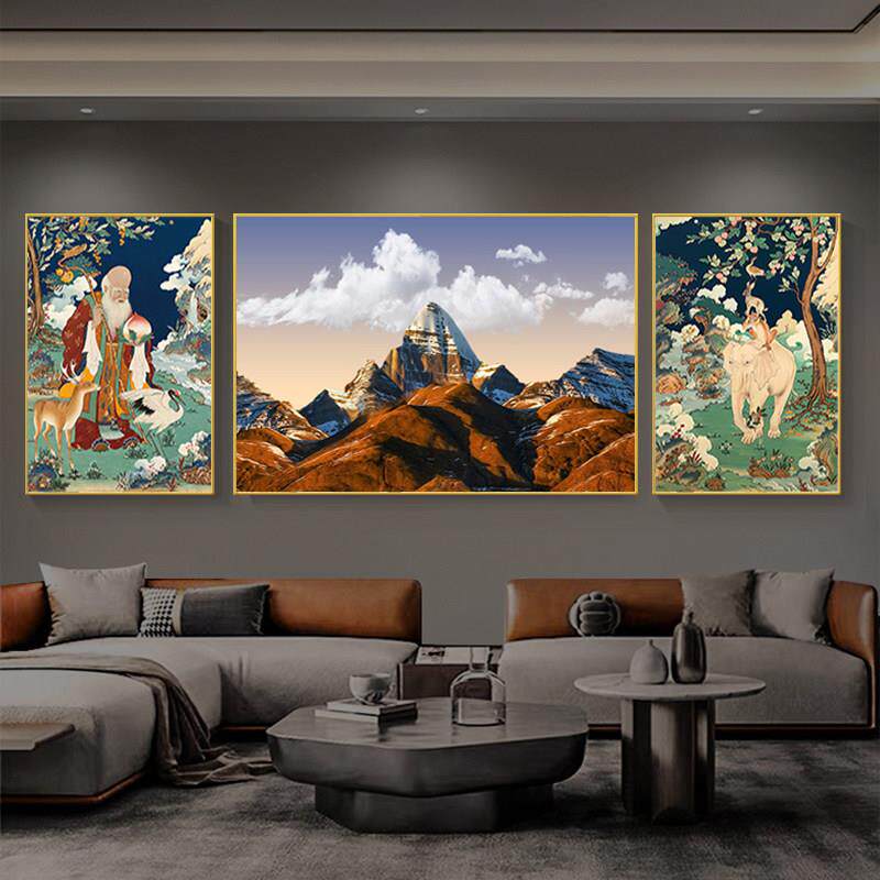 现代三联画装饰画晶瓷画客厅沙发背景墙挂画民族风藏式风景壁画