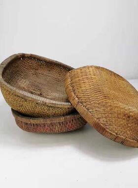 民俗怀旧收藏老物件针线 线笸箩老式竹编簸箩老旧农具农家院装饰