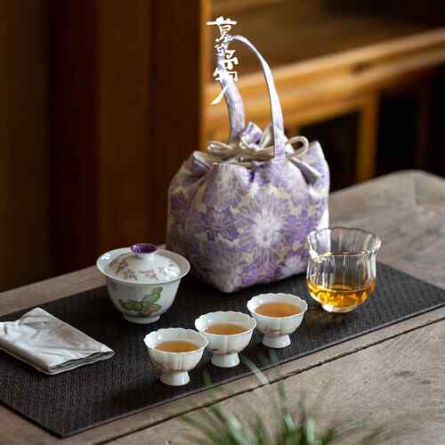 高档慕小兮清新手绘快茶具客套装一盖碗公杯三茶杯旅行一便携功夫