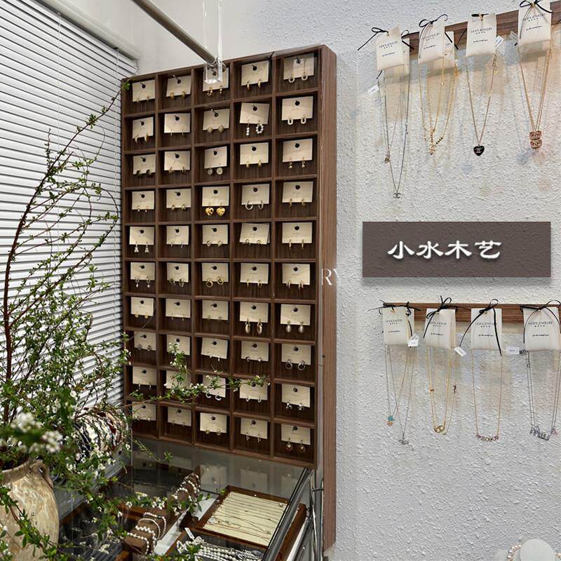 韩国饰品店实木耳环格子柜展示柜项炼架首饰上墙陈列架收纳格子架