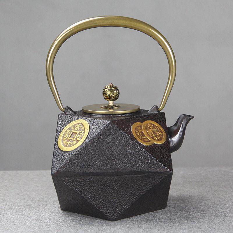 财源滚滚铸铁壶手工养生铁壶茶壶茶具复古铁茶壶茶室茶道摆件饰品
