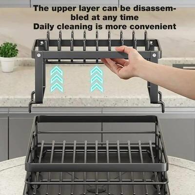 Dish Drying Rack Adjustable Kitchen Plates Organizer with Dr