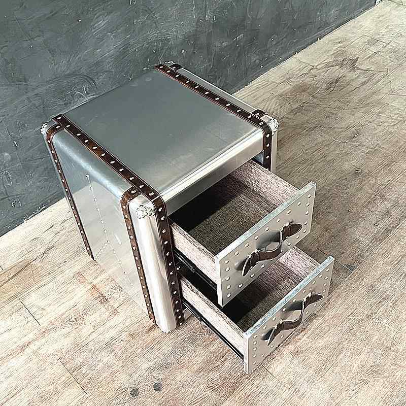 loft工沙业风铝皮边几角几创YUF个性厅发复古边几双抽意床头柜铆