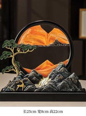 高档玄桌面造景迎饰客松山水流沙画公办室装摆件关客厅酒柜搬新家