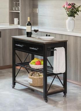 美实木可移中KX-65033岛式台厨房料理台家户用铁艺动小型备餐台餐