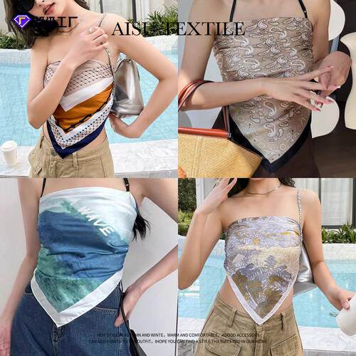 70cm strapless silk scarf women printed small square scarf