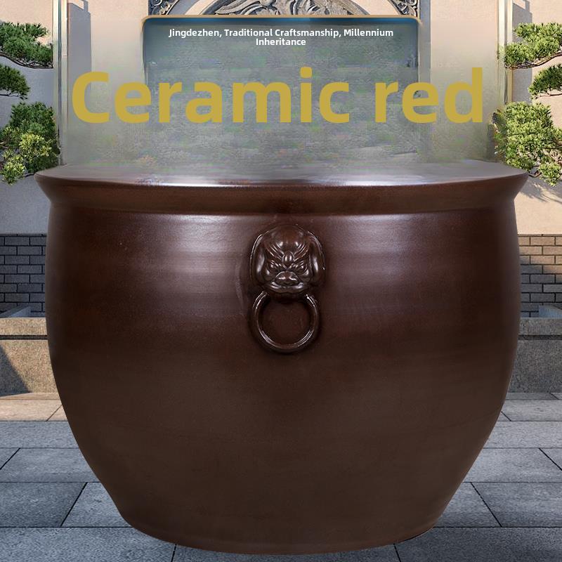 景德镇陶瓷大缸客厅狮耳招财锦鲤睡莲荷花盆室外庭院种树养鱼水缸