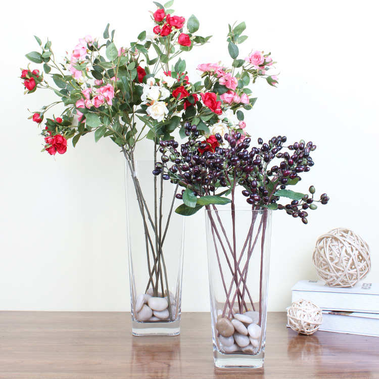 加厚玻璃花瓶方口透明花瓶宽口梯形方缸花器简约居家装饰方缸摆件