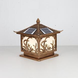 新中式 饰灯 太阳能柱头灯花园庭院户外景观灯兰花柱头灯庭院围墙装