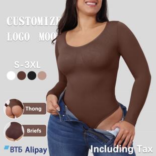 欧美连身衣女打底衫长袖束身连身内衣body shaper无缝连身塑身衣
