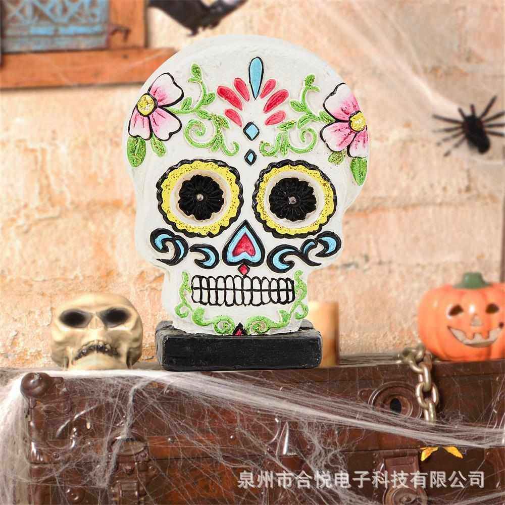 创意摆件骷髅头台灯爆欧美雕塑氛围鬼节摆件品工艺品太阳能灯
