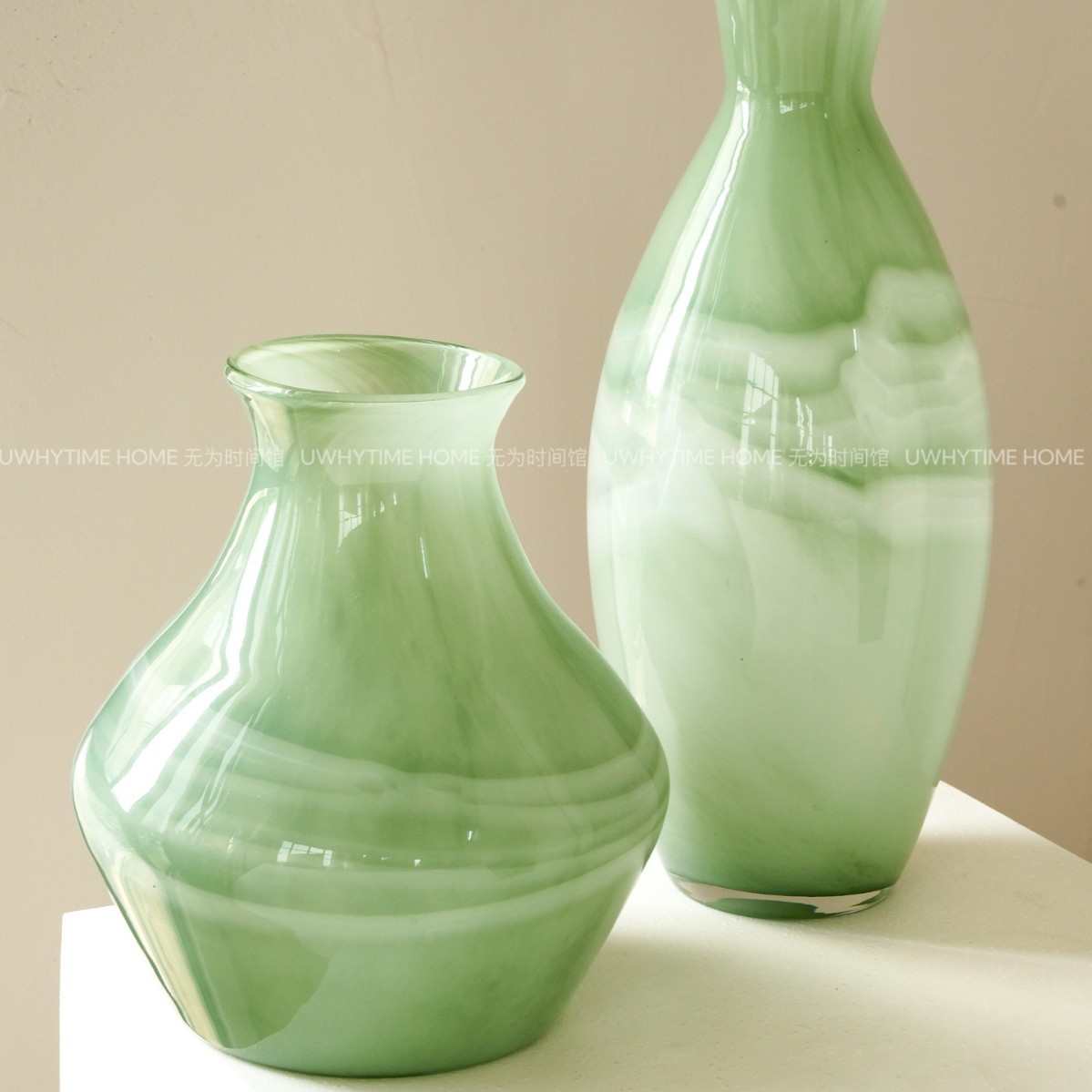 宋代美学绿云肌理中式轻奢花瓶摆件客厅插花复古琉璃餐桌高级感