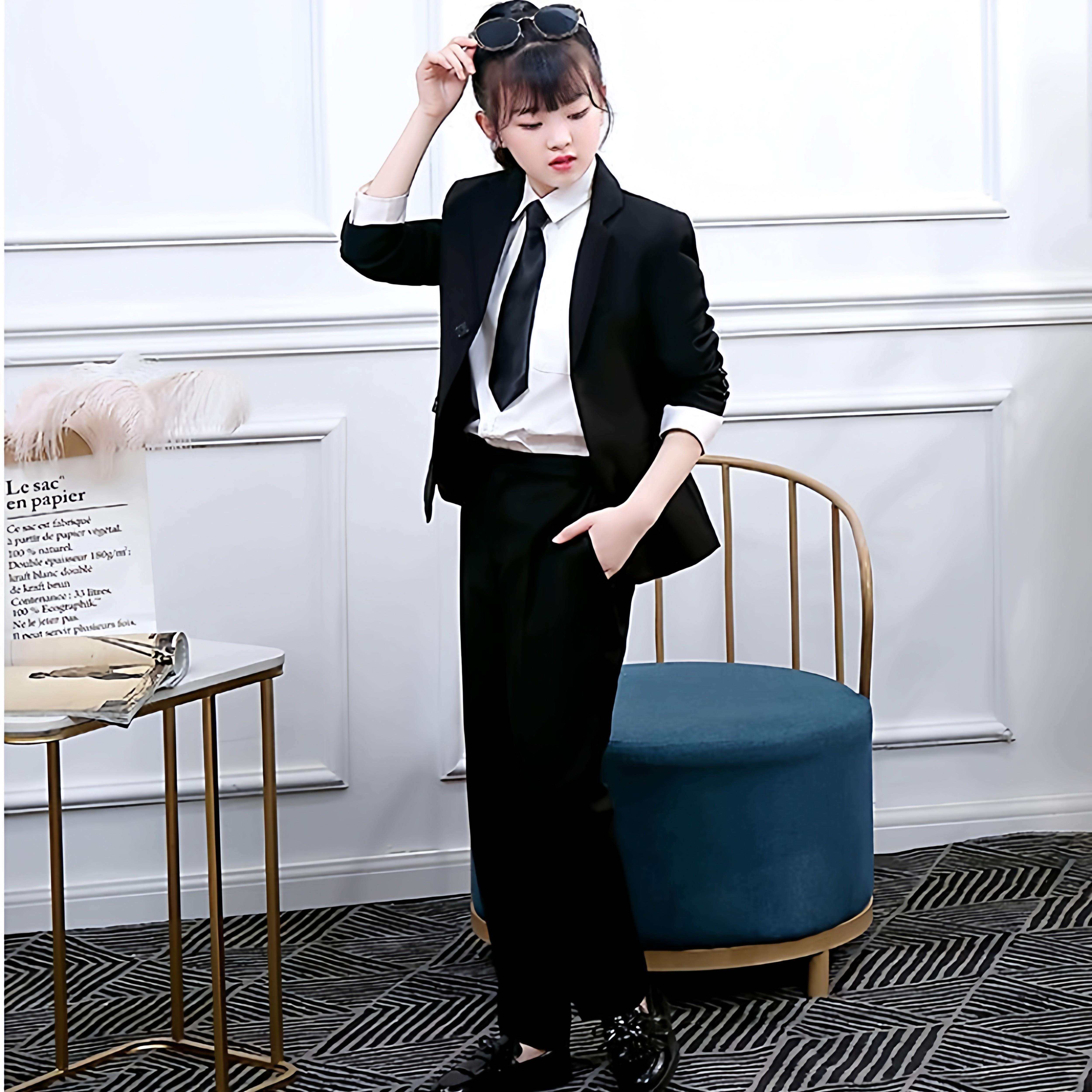 女童小西装套装2025新款洋气走秀时髦西服炸街演出黑色中大童秋冬