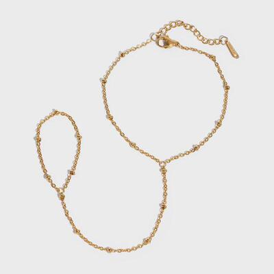 Dainty Hand Chain Bracelet Ring Gold Plated Handmade Link